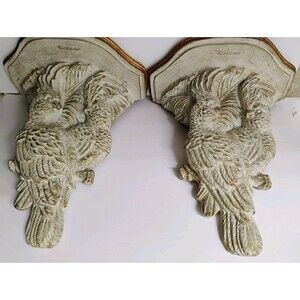 Vtg 2003 APF Resin Bird Bookends Pair Hollywood Regency Distressed White Gold Gi
